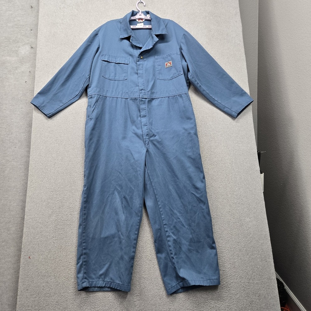 VINTAGE Ben Davis Men Jumpsuit 48R Blue Twill Logo Patch Coveralls Made In USA